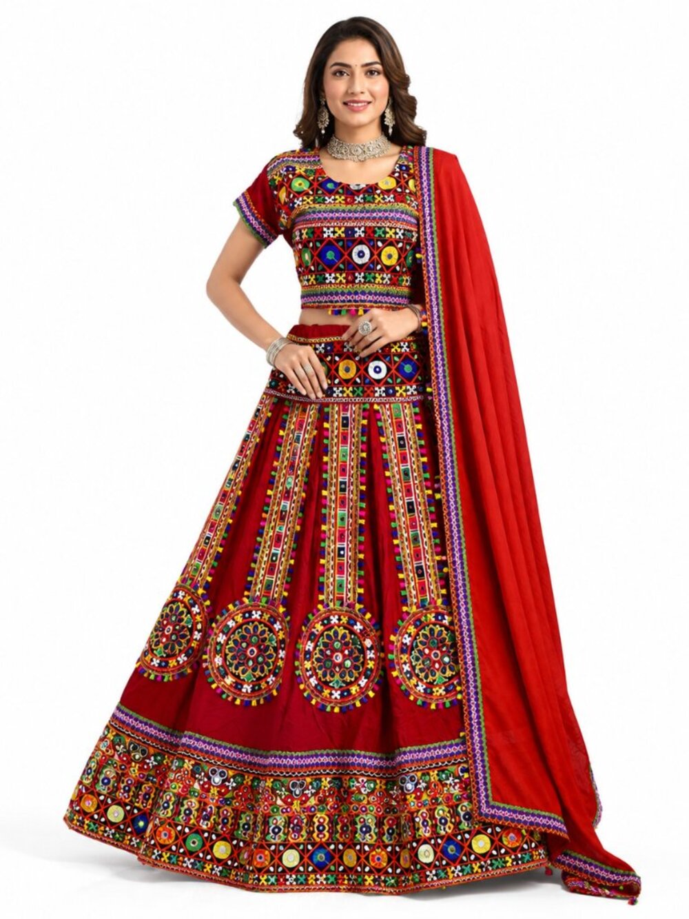 Red Multicolor Embroidered Navratri Garba Lehenga Choli Set